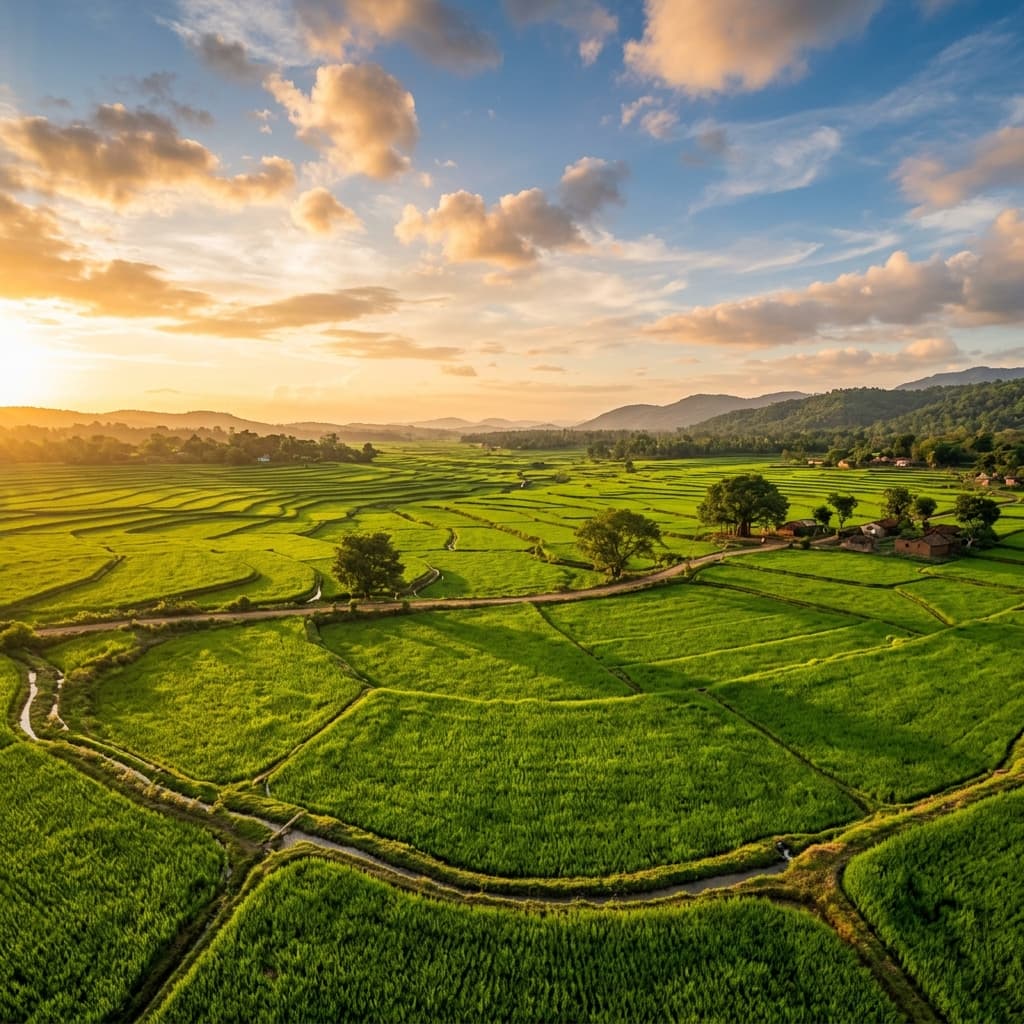 Lush green farmland